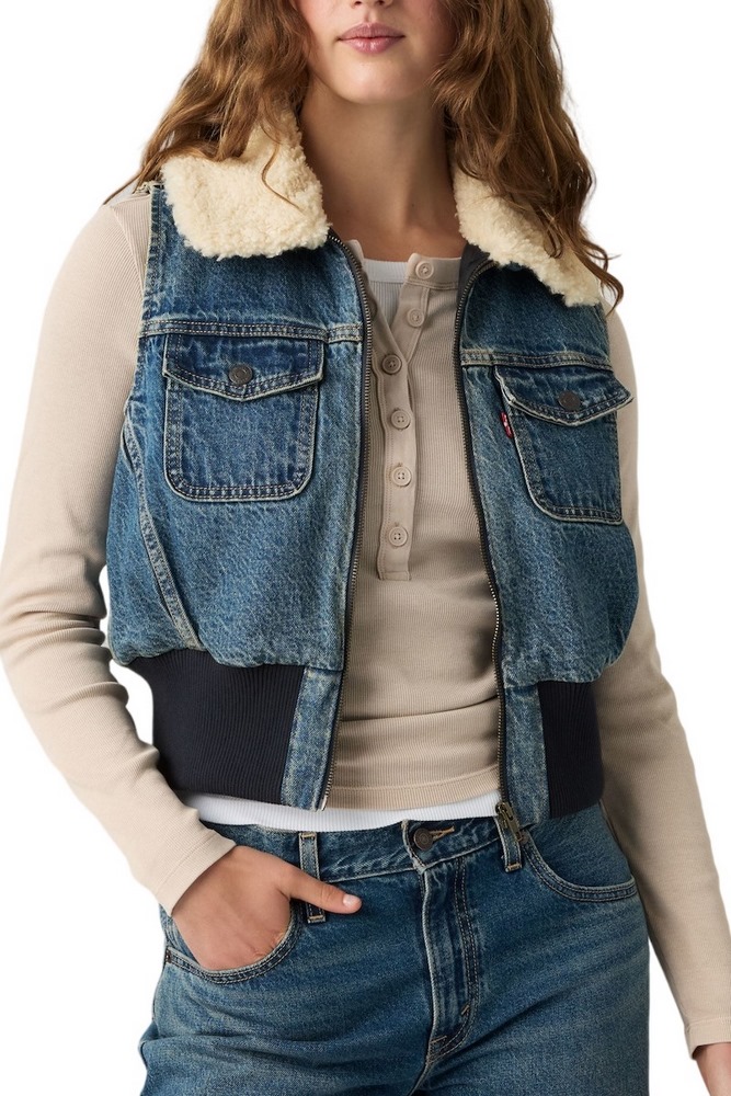 LEVIS TINY SHERPA VEST WORN IN ΓΙΛΕΚΟ ΤΖΙΝ ΓΥΝΑΙΚΕΙΟ MED INDIGO