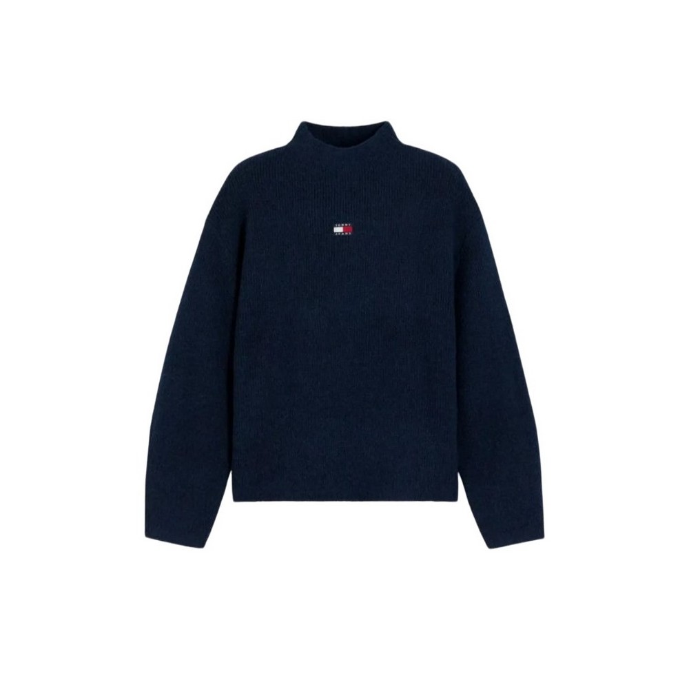 TOMMY JEANS CROP BADGE SWEATER ALPACA ΜΠΛΟΥΖΑ ΠΛΕΚΤΗ ΓΥΝΑΙΚΕΙΑ NAVY