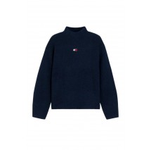 TOMMY JEANS CROP BADGE SWEATER ALPACA ΜΠΛΟΥΖΑ ΠΛΕΚΤΗ ΓΥΝΑΙΚΕΙΑ NAVY