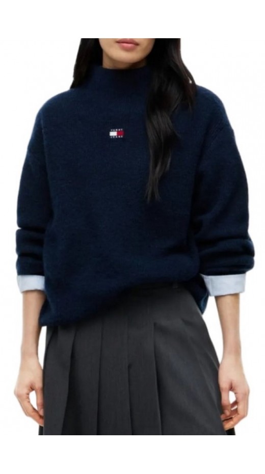 TOMMY JEANS CROP BADGE SWEATER ALPACA ΜΠΛΟΥΖΑ ΠΛΕΚΤΗ ΓΥΝΑΙΚΕΙΑ NAVY