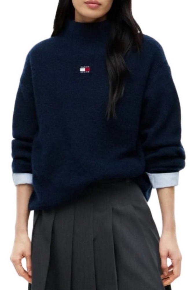 TOMMY JEANS CROP BADGE SWEATER ALPACA ΜΠΛΟΥΖΑ ΠΛΕΚΤΗ ΓΥΝΑΙΚΕΙΑ NAVY