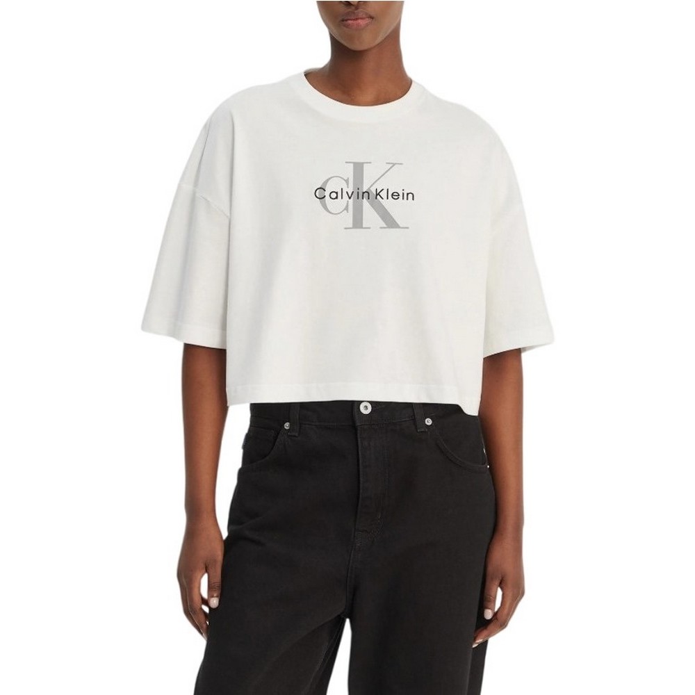 CALVIN KLEIN JEANS BOXY CROP MONOLOGO T-SHIRT ΜΠΛΟΥΖΑ ΓΥΝΑΙΚΕΙΑ BRIGHT WHITE