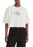 CALVIN KLEIN JEANS BOXY CROP MONOLOGO T-SHIRT ΜΠΛΟΥΖΑ ΓΥΝΑΙΚΕΙΑ BRIGHT WHITE