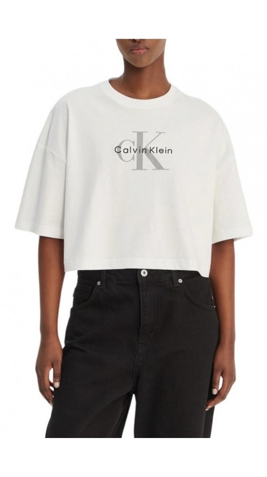 CALVIN KLEIN JEANS BOXY CROP MONOLOGO T-SHIRT ΜΠΛΟΥΖΑ ΓΥΝΑΙΚΕΙΑ BRIGHT WHITE