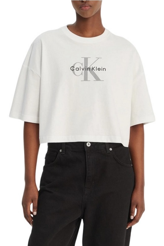CALVIN KLEIN JEANS BOXY CROP MONOLOGO T-SHIRT ΜΠΛΟΥΖΑ ΓΥΝΑΙΚΕΙΑ BRIGHT WHITE