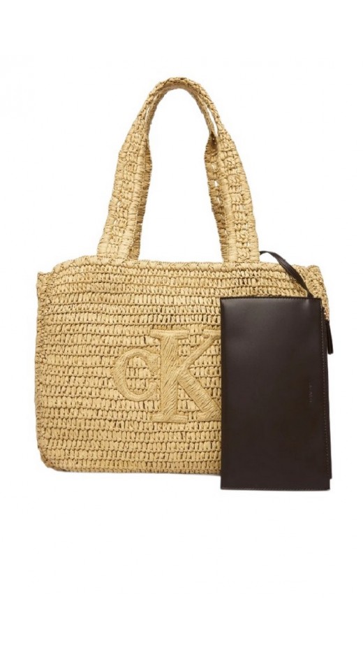 CALVIN KLEIN BOLD RAFFIA MEDIUM TOTE ΤΣΑΝΤΑ ΓΥΝΑΙΚΕΙΑ NATURAL