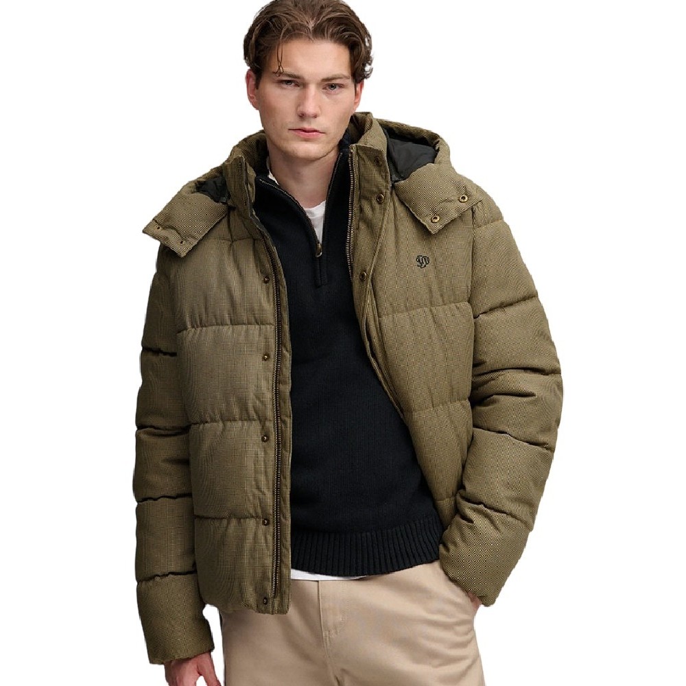 SUPERDRY PREMIUM HOOD CHECK PUFFER JKT ΜΠΟΥΦΑΝ ΑΝΔΡΙΚΟ BROWN