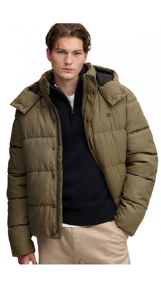 SUPERDRY PREMIUM HOOD CHECK PUFFER JKT ΜΠΟΥΦΑΝ ΑΝΔΡΙΚΟ BROWN