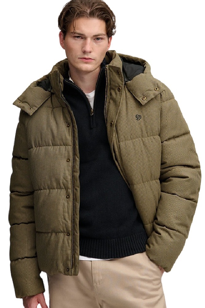 SUPERDRY PREMIUM HOOD CHECK PUFFER JKT ΜΠΟΥΦΑΝ ΑΝΔΡΙΚΟ BROWN