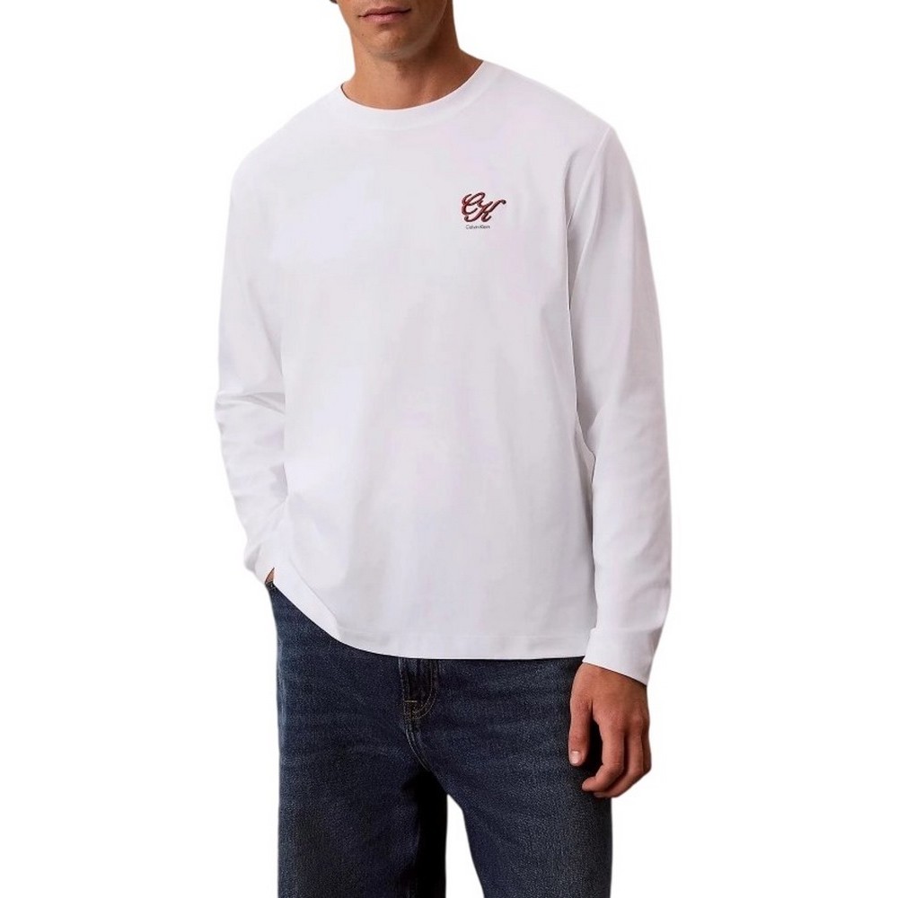 CALVIN KLEIN JEANS SLEEK INTLK SCRIPT CALVIN BAC ΜΠΛΟΥΖΑ ΜΑΚΡΥΜΑΝΙΚΗ ΑΝΔΡΙΚΗ BRIGHT WHITE