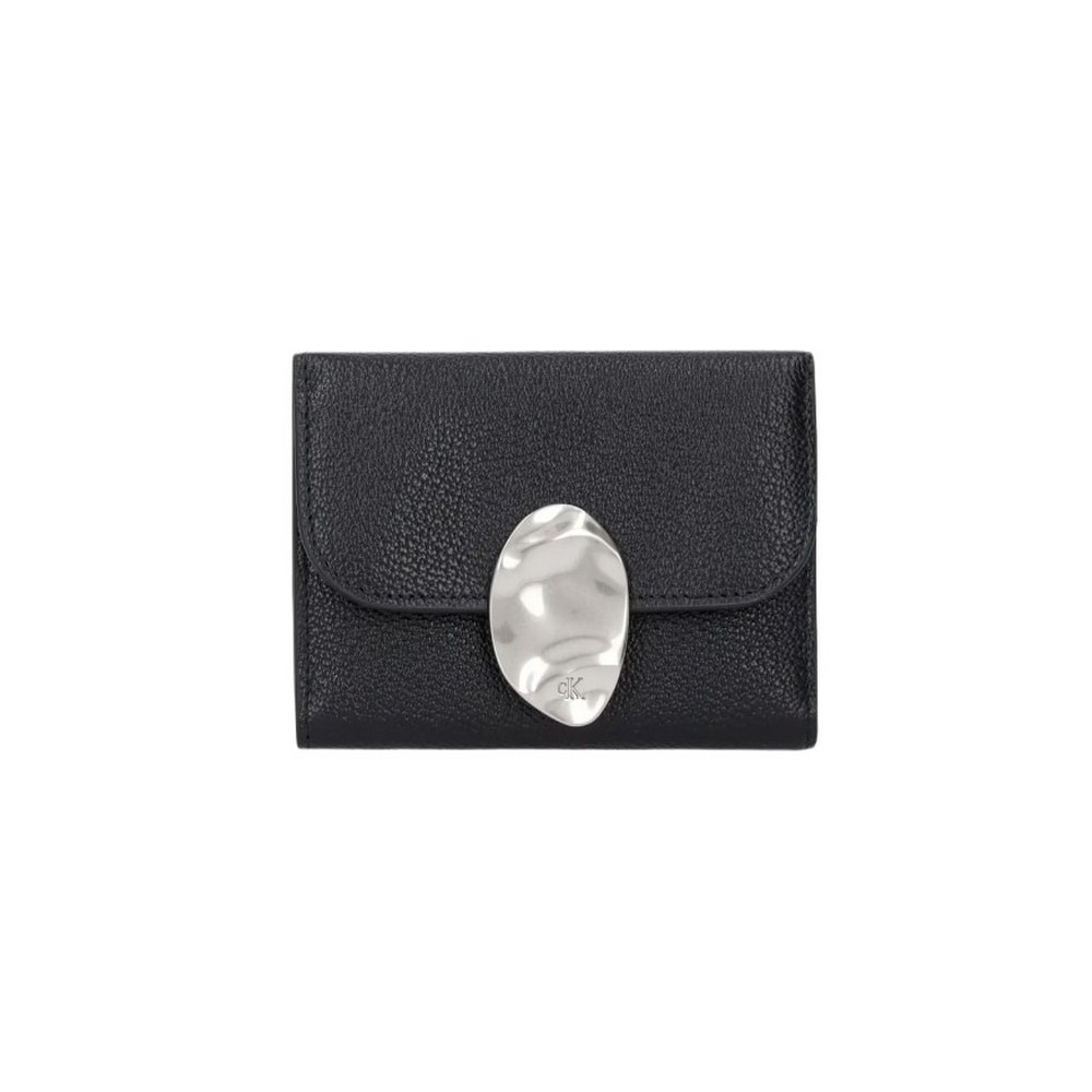CALVIN KLEIN STONE LOCK SLOUCHY LTHR TRIFOL ΠΟΡΤΟΦΟΛΙ ΓΥΝΑΙΚΕΙΟ BLACK