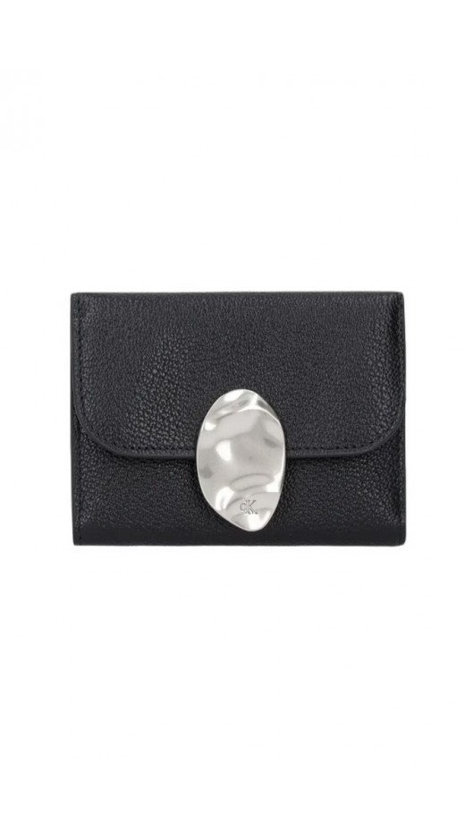 CALVIN KLEIN STONE LOCK SLOUCHY LTHR TRIFOL ΠΟΡΤΟΦΟΛΙ ΓΥΝΑΙΚΕΙΟ BLACK