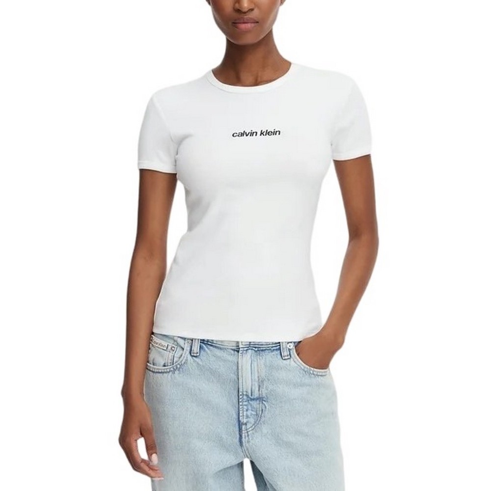 CALVIN KLEIN CONTOUR RIB LOGO RINGER TEE T-SHIRT ΜΠΛΟΥΖΑ ΓΥΝΑΙΚΕΙΑ WHITE
