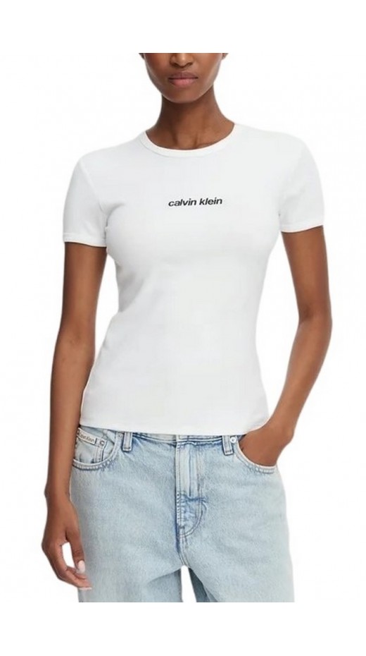 CALVIN KLEIN CONTOUR RIB LOGO RINGER TEE T-SHIRT ΜΠΛΟΥΖΑ ΓΥΝΑΙΚΕΙΑ WHITE