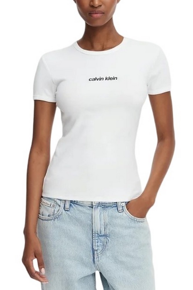CALVIN KLEIN CONTOUR RIB LOGO RINGER TEE T-SHIRT ΜΠΛΟΥΖΑ ΓΥΝΑΙΚΕΙΑ WHITE