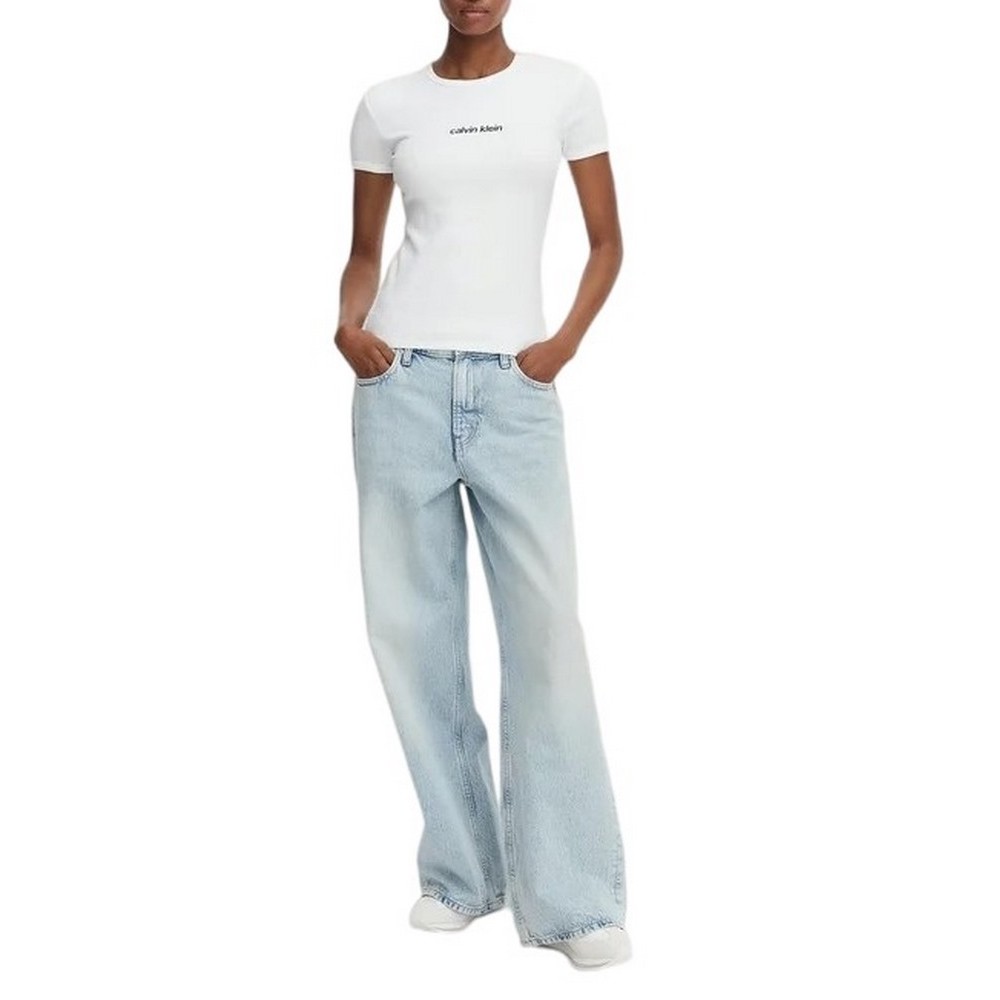 CALVIN KLEIN CONTOUR RIB LOGO RINGER TEE T-SHIRT ΜΠΛΟΥΖΑ ΓΥΝΑΙΚΕΙΑ WHITE