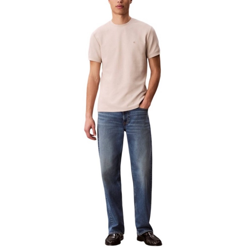 CALVIN KLEIN JEANS SLIM MICRO WAFFLE CREWNK T-SHIRT ΜΠΛΟΥΖΑ ΑΝΔΡΙΚΗ BEIGE