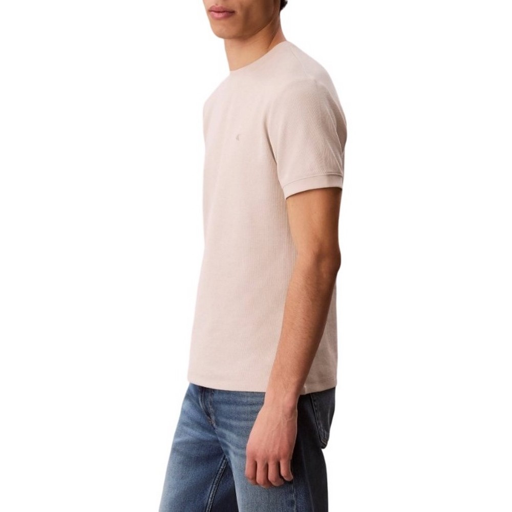 CALVIN KLEIN JEANS SLIM MICRO WAFFLE CREWNK T-SHIRT ΜΠΛΟΥΖΑ ΑΝΔΡΙΚΗ BEIGE