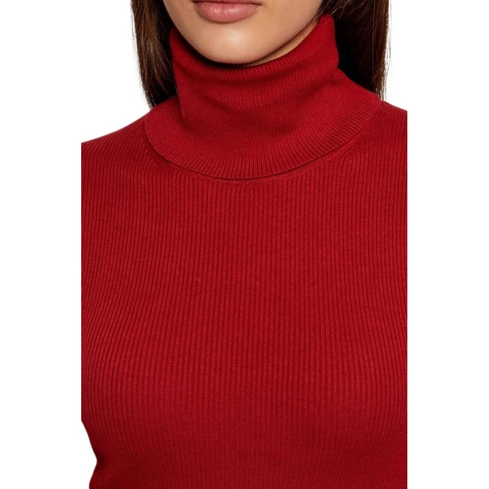 CALVIN KLEIN JEANS WOVEN LABEL ROLL NECK ΜΠΛΟΥΖΑ ΜΑΚΡΥΜΑΝΙΚΗ ΓΥΝΑΙΚΕΙΑ WINE