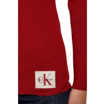 CALVIN KLEIN JEANS WOVEN LABEL ROLL NECK ΜΠΛΟΥΖΑ ΜΑΚΡΥΜΑΝΙΚΗ ΓΥΝΑΙΚΕΙΑ WINE
