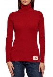 CALVIN KLEIN JEANS WOVEN LABEL ROLL NECK ΜΠΛΟΥΖΑ ΜΑΚΡΥΜΑΝΙΚΗ ΓΥΝΑΙΚΕΙΑ WINE