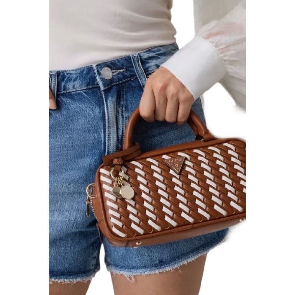GUESS KORA MINI BOX SATCHEL ΤΣΑΝΤΑ ΓΥΝΑΙΚΕΙΑ CARAMEL