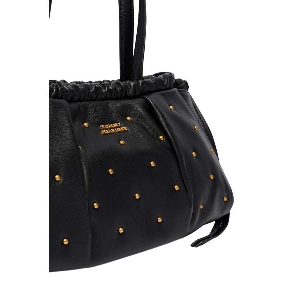 TOMMY HILFIGER SOFT LEATHER SHOULDER BAG STUDS ΤΣΑΝΤΑ ΓΥΝΑΙΚΕΙΑ BLACK