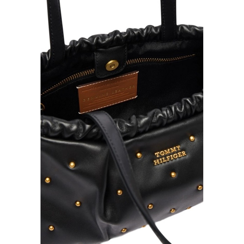 TOMMY HILFIGER SOFT LEATHER SHOULDER BAG STUDS ΤΣΑΝΤΑ ΓΥΝΑΙΚΕΙΑ BLACK