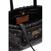 TOMMY HILFIGER SOFT LEATHER SHOULDER BAG STUDS ΤΣΑΝΤΑ ΓΥΝΑΙΚΕΙΑ BLACK