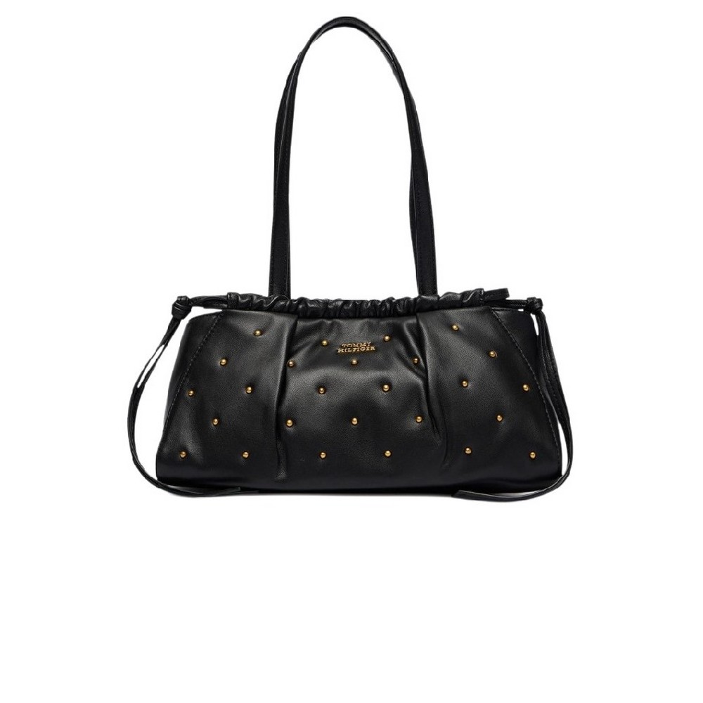 TOMMY HILFIGER SOFT LEATHER SHOULDER BAG STUDS ΤΣΑΝΤΑ ΓΥΝΑΙΚΕΙΑ BLACK