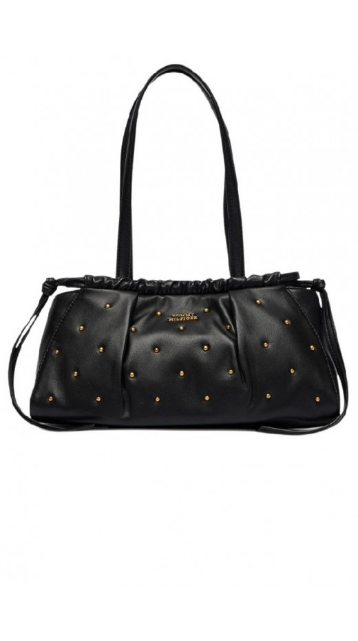 TOMMY HILFIGER SOFT LEATHER SHOULDER BAG STUDS ΤΣΑΝΤΑ ΓΥΝΑΙΚΕΙΑ BLACK