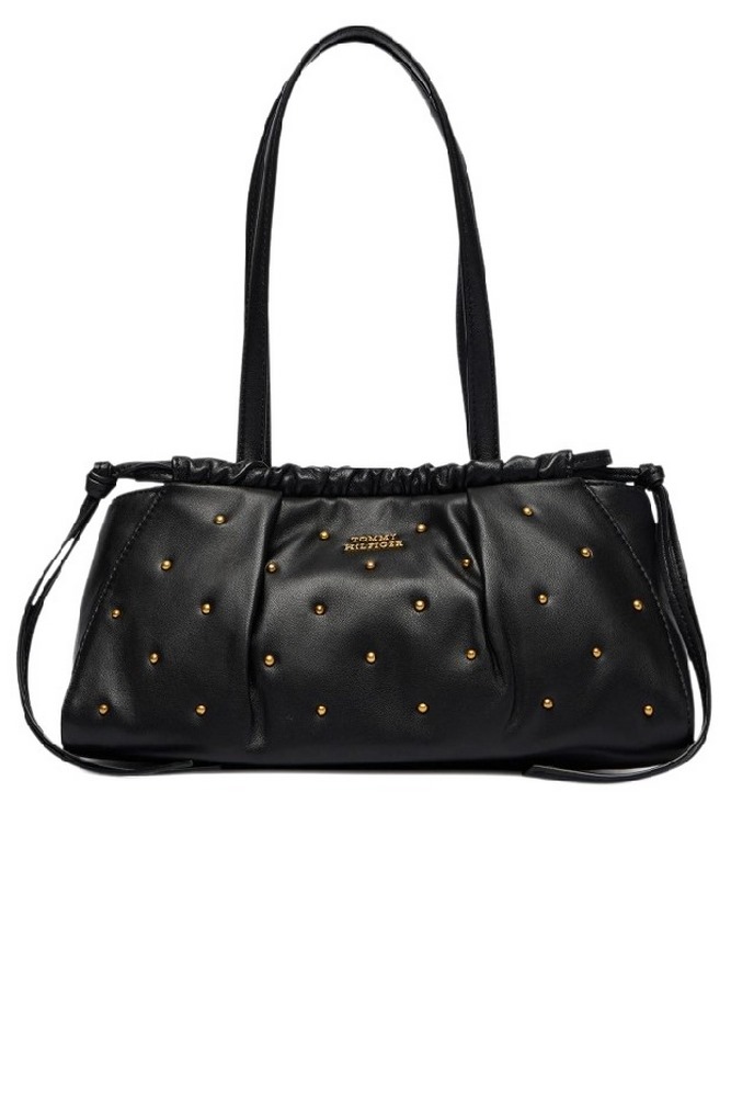 TOMMY HILFIGER SOFT LEATHER SHOULDER BAG STUDS ΤΣΑΝΤΑ ΓΥΝΑΙΚΕΙΑ BLACK