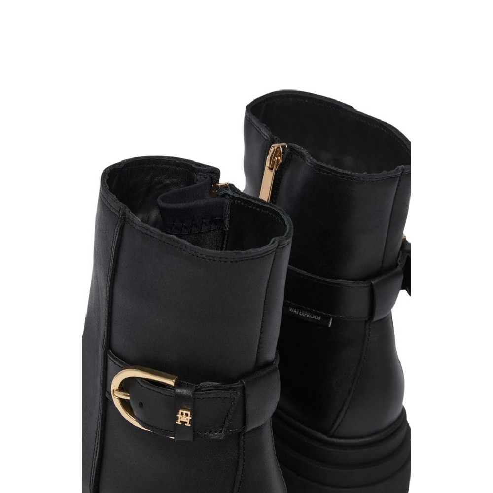 TOMMY HILFIGER LEATHER CHUNKY TH BUCKLED BOOT ΠΑΠΟΥΤΣΙ ΓΥΝΑΙΚΕΙΟ BLACK