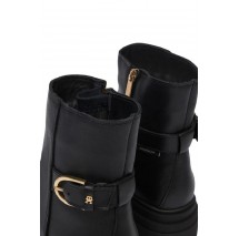 TOMMY HILFIGER LEATHER CHUNKY TH BUCKLED BOOT ΠΑΠΟΥΤΣΙ ΓΥΝΑΙΚΕΙΟ BLACK