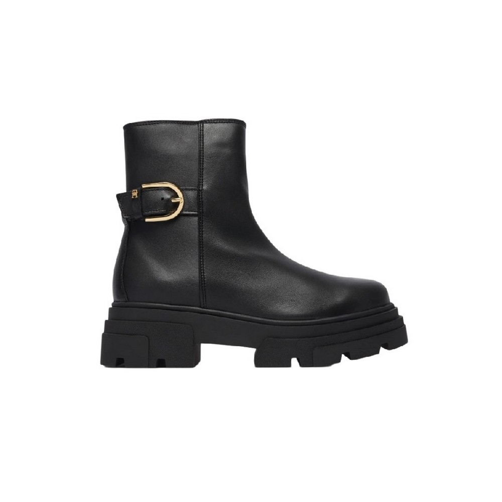 TOMMY HILFIGER LEATHER CHUNKY TH BUCKLED BOOT ΠΑΠΟΥΤΣΙ ΓΥΝΑΙΚΕΙΟ BLACK