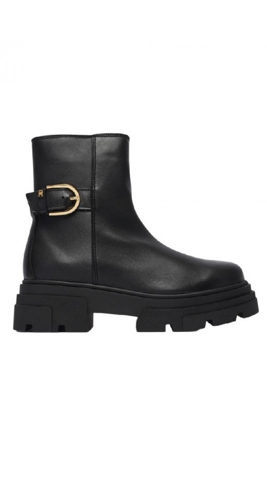 TOMMY HILFIGER LEATHER CHUNKY TH BUCKLED BOOT ΠΑΠΟΥΤΣΙ ΓΥΝΑΙΚΕΙΟ BLACK