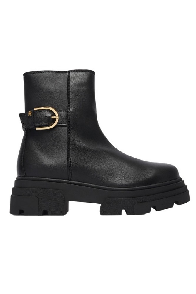 TOMMY HILFIGER LEATHER CHUNKY TH BUCKLED BOOT ΠΑΠΟΥΤΣΙ ΓΥΝΑΙΚΕΙΟ BLACK