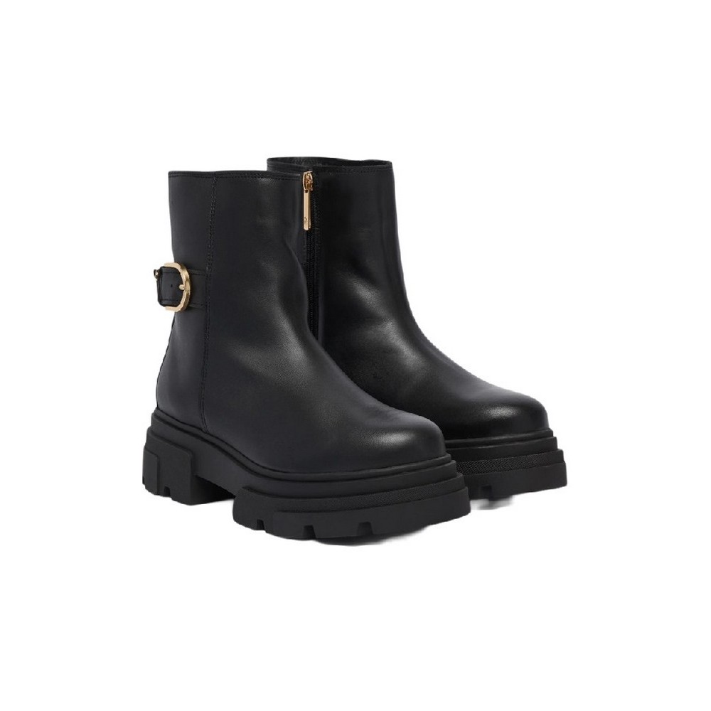 TOMMY HILFIGER LEATHER CHUNKY TH BUCKLED BOOT ΠΑΠΟΥΤΣΙ ΓΥΝΑΙΚΕΙΟ BLACK