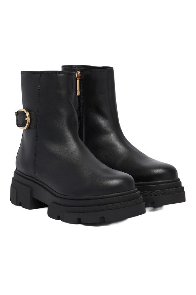 TOMMY HILFIGER LEATHER CHUNKY TH BUCKLED BOOT ΠΑΠΟΥΤΣΙ ΓΥΝΑΙΚΕΙΟ BLACK