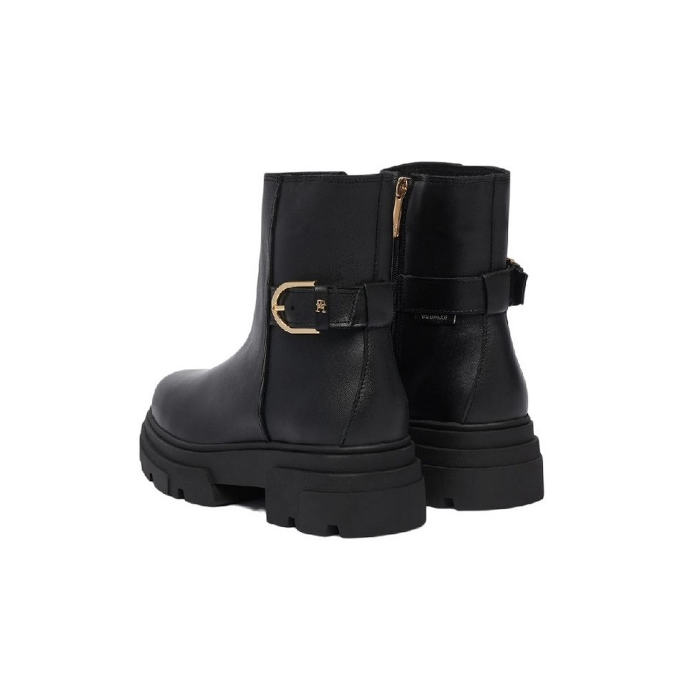 TOMMY HILFIGER LEATHER CHUNKY TH BUCKLED BOOT ΠΑΠΟΥΤΣΙ ΓΥΝΑΙΚΕΙΟ BLACK