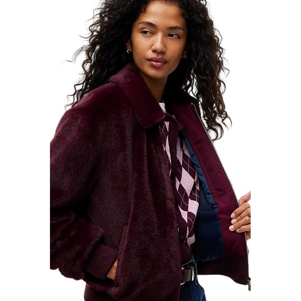 TOMMY JEANS FAUX FUR JACKET EXT ΜΠΟΥΦΑΝ ΓΥΝΑΙΚΕΙΟ BERRY