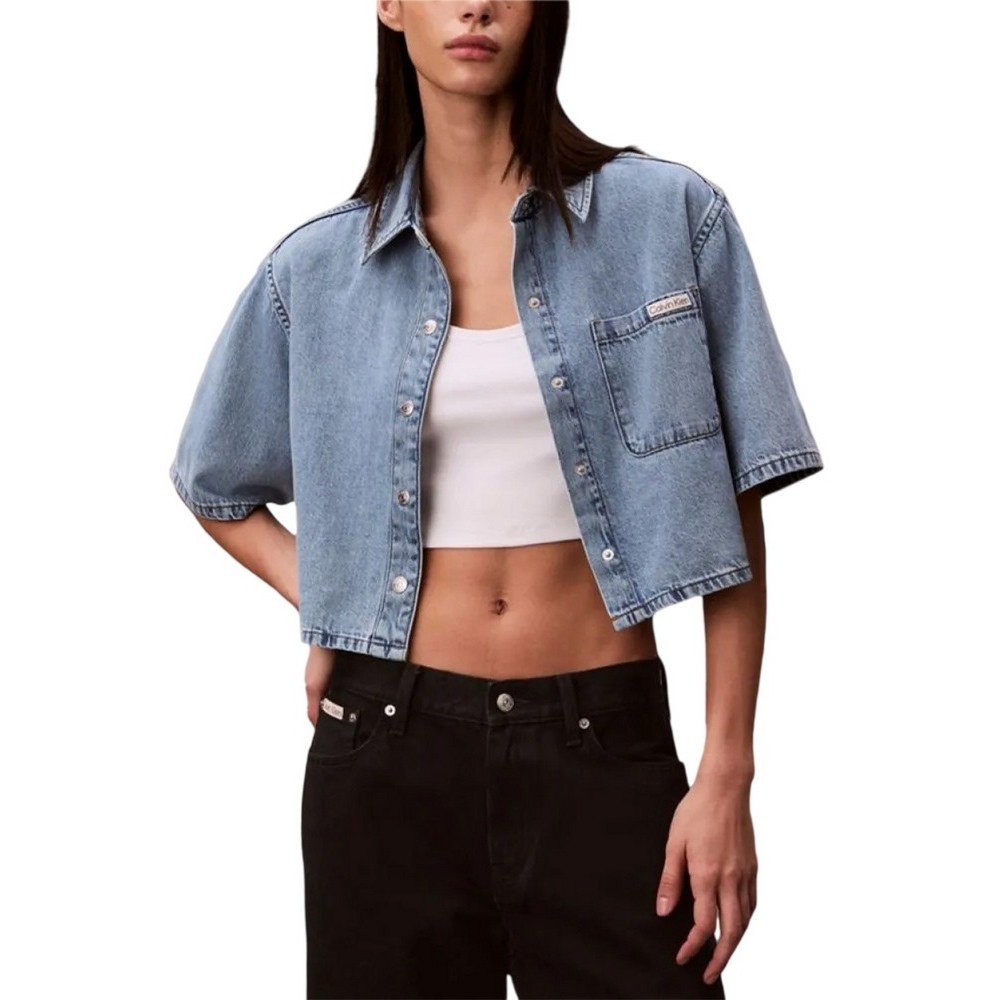 CALVIN KLEIN JEANS BOXY CROPPED DENIM SHIRT VINTAGE ΤΖΙΝ ΠΟΥΚΑΜΙΣΟ ΓΥΝΑΙΚΕΙΟ LIGHT DENIM
