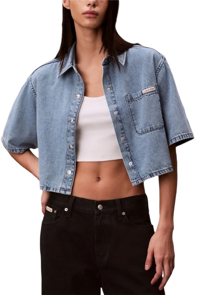 CALVIN KLEIN JEANS BOXY CROPPED DENIM SHIRT VINTAGE ΤΖΙΝ ΠΟΥΚΑΜΙΣΟ ΓΥΝΑΙΚΕΙΟ LIGHT DENIM