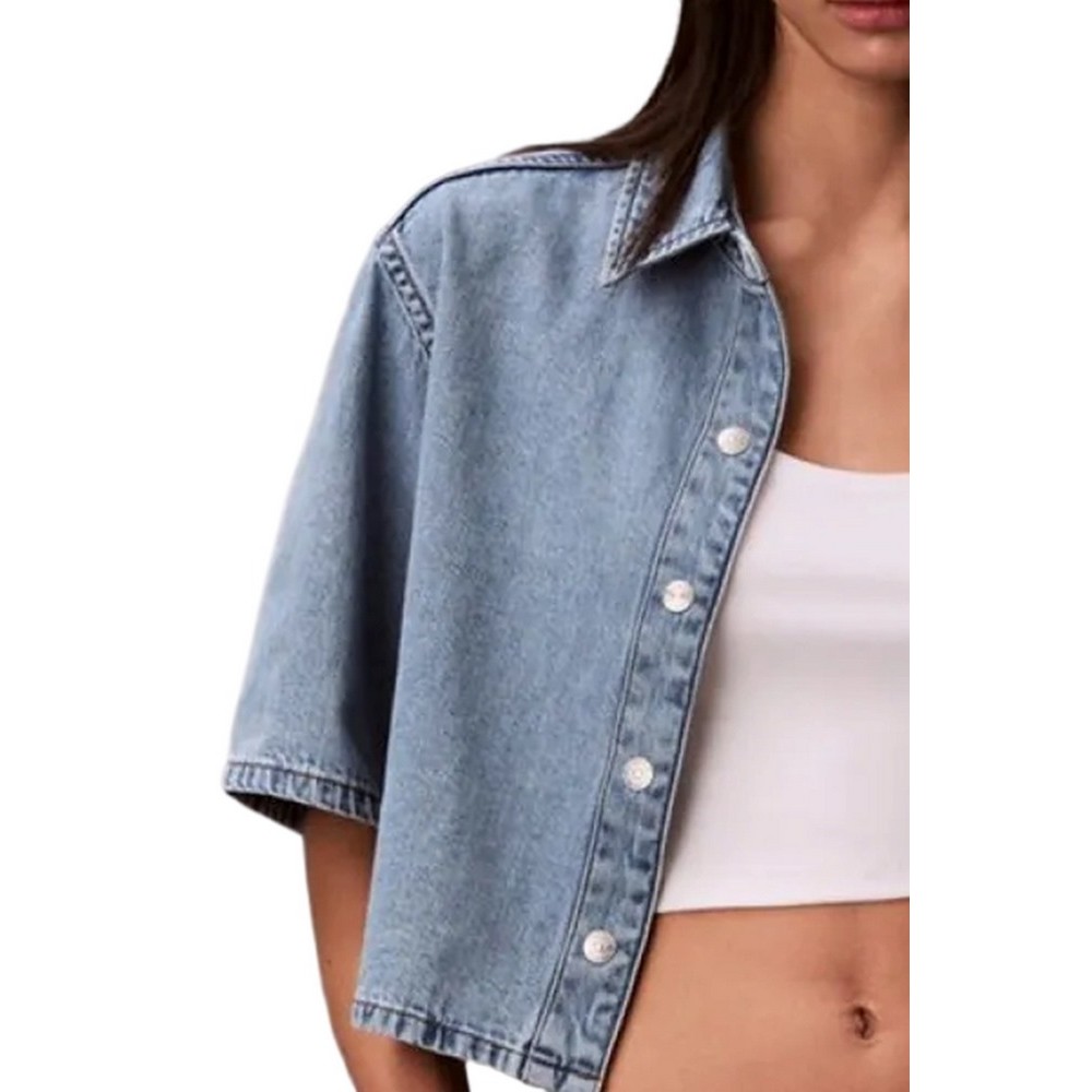 CALVIN KLEIN JEANS BOXY CROPPED DENIM SHIRT VINTAGE ΤΖΙΝ ΠΟΥΚΑΜΙΣΟ ΓΥΝΑΙΚΕΙΟ LIGHT DENIM