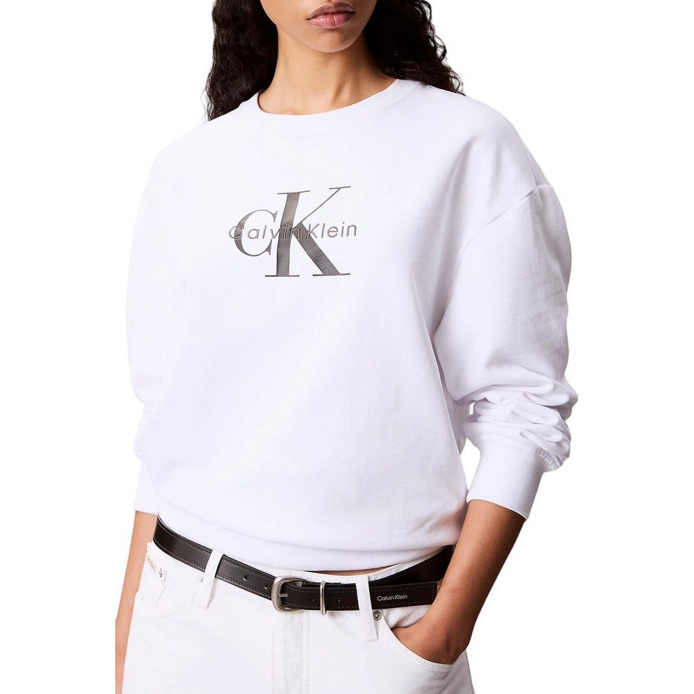 CALVIN KLEIN JEANS LS MONOLOGO FRENCH TERRY RLXD CN ΦΟΥΤΕΡ ΜΠΛΟΥΖΑ ΓΥΝΑΙΚΕΙΑ WHITE