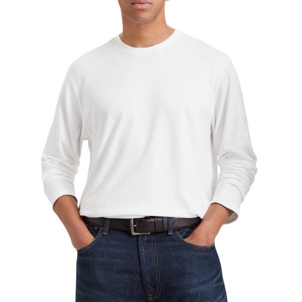 CALVIN KLEIN SUPIMA INTERLOCK SOLID CREWNECK ΜΠΛΟΥΖΑ ΜΑΚΡΥΜΑΝΙΚΗ ΑΝΔΡΙΚΗ BRIGHT WHITE