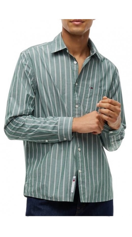 TOMMY JEANS REG POPLIN PATTERN SHIRT ΠΟΥΚΑΜΙΣΟ ΑΝΔΡΙΚΟ GREEN