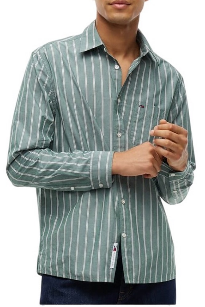 TOMMY JEANS REG POPLIN PATTERN SHIRT ΠΟΥΚΑΜΙΣΟ ΑΝΔΡΙΚΟ GREEN