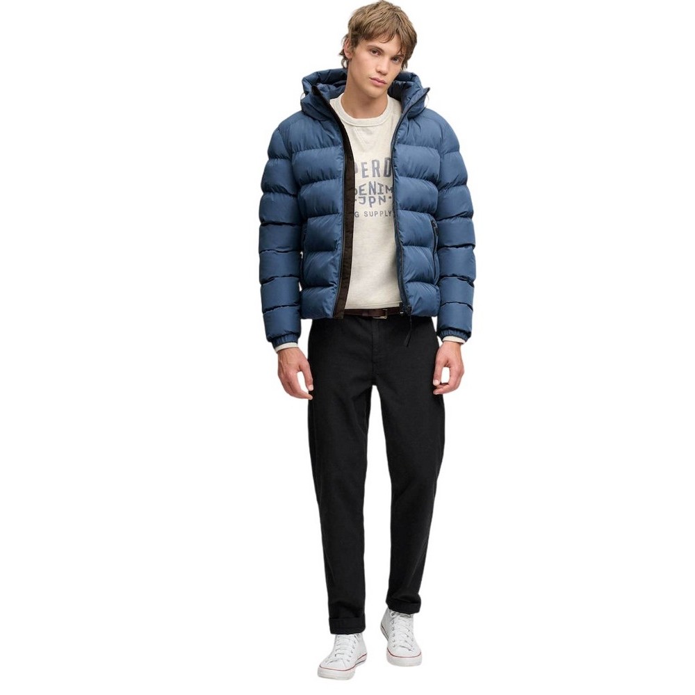 SUPERDRY HOODED SPORTS PUFFER JACKET ΜΠΟΥΦΑΝ ΑΝΔΡΙΚΟ BLUE