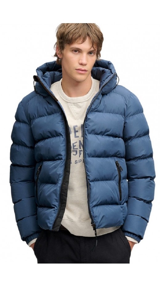 SUPERDRY HOODED SPORTS PUFFER JACKET ΜΠΟΥΦΑΝ ΑΝΔΡΙΚΟ BLUE